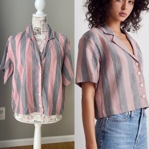 Madewell 100% Linen Resort Shirt in Springy Stripe Button Front Top